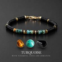 Natural Turquoise, Tiger Eye, Agate And Hematite Universal Bracelet | Handmade Beaded Energy Crystal Bracelet | Minimalist Luxury Jewelry Gift - Multicolor - View 1