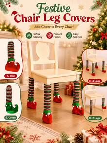 Christmas Elf Chair Leg Covers, Red & Green Striped Elf Shoe Furniture Socks, Christmas Table & Chair Leg Decor, Christmas Holiday Party Decoration, Suitable For Dining Room, Kitchen, Dining Table, Home Winter Decor - Multiple Styles - View 2