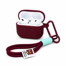 Ốp bảo vệ tai nghe Bluetooth phong cách tối giản, dây đeo thủ công đan dây thừng phối màu tương phản - Rượu vang đỏ - Xem 2