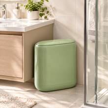 1pc Narrow Bathroom Trash Can, Pebble-Shaped Gap Waste Bin, Inner And Outer Dual-Bucket Design, Hidden Trash Bag, Rounded Aesthetic Trash Can, Multiple Colors Available, Suitable For Small Spaces Beside Toilet, Home Decor - Vintage Green - View 1