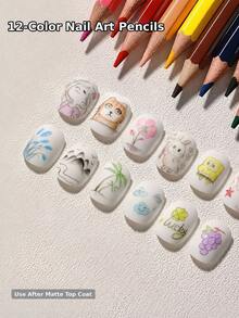 12pcs Colored Pencil Set For Nail Art, 12 Colors Hand-Drawn Pencils, Suitable For DIY Nail Painting, Floral Design And Nail Art Tools - Multicolor - View 7