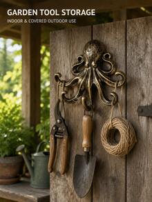 1pc Vintage Cast Iron Octopus Wall Hook, Rustic Nautical Metal Multi-Function Hook For Keys, Coats, Towels, Hats And Bags, Bathroom, Entryway And Coastal Home Decor Wall Storage Rack - View 4