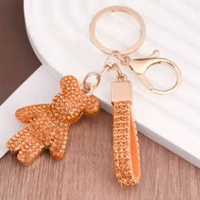 An Internet Celebrity Diamond-Studded Bear Keychain For Women, Cute, Creative, Exquisite Small Bear Car Key Pendant, Bag Charm - Pink - View 4