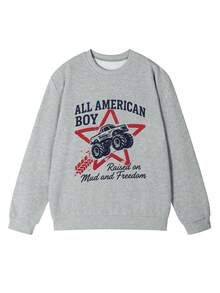 Women's Loose Casual Versatile Letter Cartoon Print Round Neck Sweatshirt, Autumn/Winter - Dark Gray - View 4