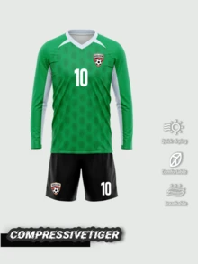 2pcs/Set Seragam Sepak Bola Anak Laki-laki yang Dipersonalisasi - Kaos Lengan Pendek Bergaris dengan Cetak Nama dan Nomor yang Dapat Disesuaikan + Celana Pendek, Pakaian Olahraga Cepat Kering dan Menyerap Keringat, Cocok Sebagai Hadiah - Hijau - View 2