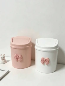 Mini Desktop Trash Can With Lid And Decorative Bow, Plastic Rotating Lid, Non-Electric Cylindrical Design, Suitable For Home, Office, Kitchen, Bedroom Vanity And Daily Use - Multi-color - View 10