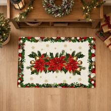 1 buah Karpet Wol Imitasi Motif Bunga Merah Natal, Merah Natal, Motif Daun Holly, Kerucut Pinus, Lonceng dan Bola Natal, Dekorasi Rumah Musim Dingin yang Elegan, Cocok untuk Lorong Masuk, Dapur, Ruang Tamu, Kamar Tidur - MultiWarna - View 1
