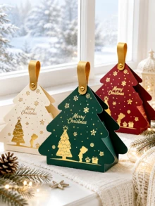 9pcs Christmas Tree Shaped Gift Boxes, Gold Foil Stamped Portable Gift Boxes, Suitable For Candy, Small Gifts, Christmas Party Favors, Small Gift Packaging, Holiday Packaging, Christmas Party Small Gifts, Snack Boxes (Multi-Color) - Multi-color - View 8