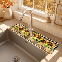 1pc Sink Faucet Absorbent Mat, Autumn Sunflower Pattern, Drainage Mat, Suitable For Kitchen, Bathroom Sink, Countertop, Drainage Mat, Diatomaceous Earth Material, Trimmable, Quick-Drying Mat - Multicolor - View 1