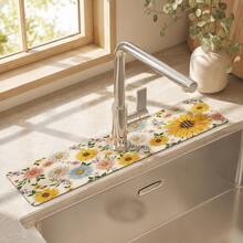 1pc Floral Pattern Sink Faucet Absorbent Mat, Drainage Mat, Suitable For Kitchen, Bathroom Sink, Countertop, Drainage Mat, Diatomaceous Earth Material, Trimmable, Quick-Drying Mat - Multicolor - View 3