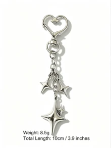 1pc Popular Retro Four-Star Pants Chain, Alloy Keychain, Keychain, Bag, Star Pendant, Bag Accessories - Silver - View 4