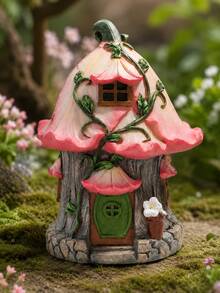 Pink Fairy Garden House Miniature, Flower Cottage Micro Landscape Ornament, Cottagecore Fairycore Decor For Bonsai, Terrarium, Flower Pot, Desktop, Bookshelf, Balcony, Patio, Yard Garden, Whimsical Home Decor Gift - A - View 7