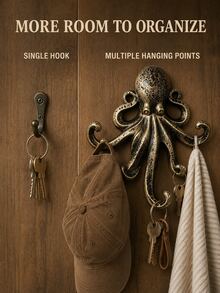 1pc Vintage Cast Iron Octopus Wall Hook, Rustic Nautical Metal Multi-Function Hook For Keys, Coats, Towels, Hats And Bags, Bathroom, Entryway And Coastal Home Decor Wall Storage Rack - View 8