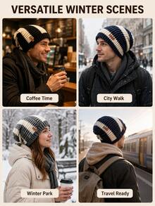 Varm stickad mössa (beanie) för höst/vinter – unisex vinteraccessoar, mjuk och bekväm med öronlappar, nödvändig för juloutfits, lämplig för vinterbruk och vardagliga avslappnade utflykter - Multifärgad - Visa 7