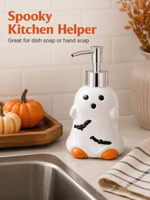 1pc Halloween Ghost Soap Dispenser, Cute Spooky Pump Bottle With Pumpkin And Bat Details, Refillable Liquid Hand Soap Lotion Dispenser For Bathroom Countertop Kitchen Sink, Fun Halloween Party Home Decor - Multicolor - View 8