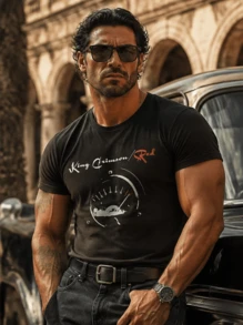 Herren T-Shirt aus 100% Baumwolle in Schwarz mit Rundhalsausschnitt, Vintage Rock-Album Musik-Meter Grafikdruck, lockeres Kurzarm-Oberteil - Schwarz - Übersicht 3