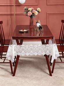 1pc Transparent PVC Tablecloth With White Lace Trim, Waterproof, Oil-Resistant, Easy To Clean, Home Dining Table Cover - White - View 1