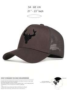 1 Men's Antler Embroidery Baseball Mesh Cap Outdoor Adjustable Sunscreen Casual Hat Suitable For Spring And Summer Travel Beach Party - Coffee Brown - View 2