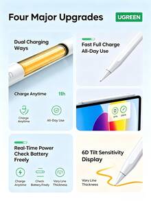UGREEN LP707 Capacitive Stylus Pen [Dual Charging] Compatible With 2026 Pro/Air8/Mini/IPad11 Tablet Touch Screen IPad Pen Apple Pencil White - View 8
