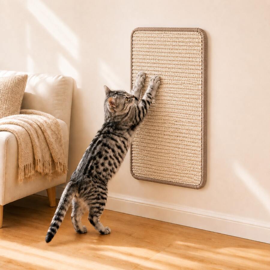 1 Buah Alas Penggaruk Kucing Sisal, Alas Penggaruk Kucing yang Dipasang di Dinding dengan Perekat Velcro, Pelindung Furnitur Sofa yang Dapat Dilepas untuk Kucing Dalam Ruangan, 23,6 inci x 11,8 inci - XL - View 1