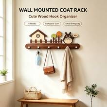 Creative Cartoon Wooden Wall-Mounted Key Hook, Medieval Style No-Drill Entryway Door Back Hanging Rack, Can Store Keys, Bags, Scarves, Wall Decor Storage Item, Suitable For Living Room, Bedroom, Kitchen, Entryway Wall, Home Storage Small Items - View 9