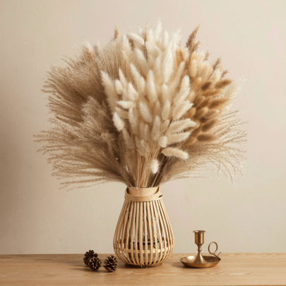 Dried Pampas Grass 185-Piece 42cm – Fluffy Plumes, Lagurus & Reed Flower Mix, Boho Dried Flower Bouquet For DIY Floral Arrangements, Living Room & Rustic Home Decor