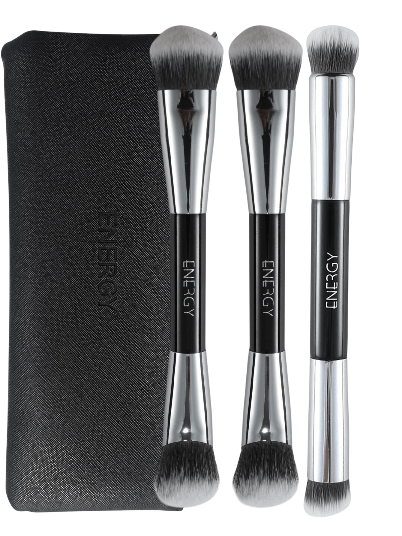 ENERGY Premium Single-Piece All-In-One Dual-Head Makeup Tool - Black Handle With Rainbow Logo For Flawless Foundation, Contouring And Concealing - Black - View 1