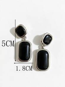 1 Pair Vintage Old Money Style Fashion High-End New Geometric Black Agate Dangle Earrings Ear Clips Women's Fashion Jewelry Accessory - Old Money Style Black Onyx Clip-on Earrings - View 4