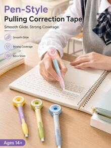 4pcs/Box Pen-Style Correction Tape Set, Cute Retractable White Out Tape, Large Capacity Silent Correction Roller For Girls, Middle School & High School Students, School Supplies - Multiple Options Available - View 10