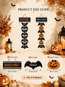 Personalized Family Name Halloween Door Sign, Customized Bat And Pumpkin Hanging Plaque, Spooky Country Style Wall Decor, Suitable For Front Door, Porch And Home Residence - Multicolor - View 5