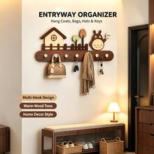Creative Cartoon Wooden Wall-Mounted Key Hook, Medieval Style No-Drill Entryway Door Back Hanging Rack, Can Store Keys, Bags, Scarves, Wall Decor Storage Item, Suitable For Living Room, Bedroom, Kitchen, Entryway Wall, Home Storage Small Items - View 7