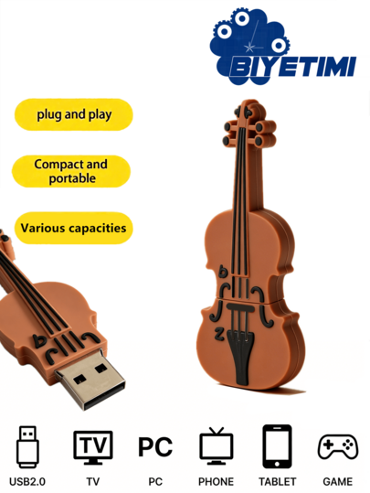 BIYETIMI Guitar Series USB 2.0 Flash Drive, Real Capacity Silicone USB Drive, Music Gift Storage Stick, 128GB/64GB/32GB/USB Drive