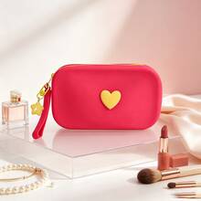 Cute Heart‑Decorated Silicone Cosmetic Bag, Portable Makeup Pouch With Star Charm Wrist Strap, Multi‑Purpose Travel Toiletry Organizer, Small Zipper Storage Purse For Lipstick Jewelry - Multicolor - View 9