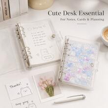 Kawaii Clear 6 Ring Binder Planner, Transparent PVC Loose Leaf Notebook Organizer With Cute Pastel Cover, A6/A5 Journal Diary Stationery For Notes & Scrapbooking - A5 - View 3