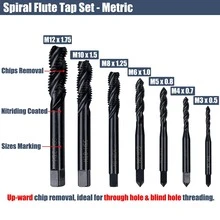 7Pcs Nitride Coated Spiral Flute Tap Set, Metric Thread Taps M3/M4/M5/M6/M8/M10/M12 Tapping And Drilling Tools - 7Pcs - View 2