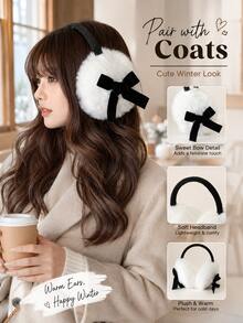 1pc Cute Bow Plush Earmuffs, Y2K Style, Warm White Earmuffs - Multicolor - View 3