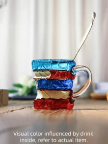 1pc 3D Book-Shaped Glass Coffee Mug, Layered Book Design Glass Cup Suitable For Coffee, Tea, Milk And Hot Drinks, Artistic Literary Design, Ideal For Readers, Writers And Book Lovers, Unique Creative Desktop Cup, Suitable For Office, Home, Study And Library, Transparent Heat-Resistant Glass Coffee Cup With Handle, Perfect Gift For Bookworms, Students And Teachers. - Multicolor - View 4