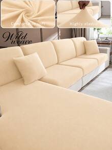 1pc Minimalist Modern Elastic Sofa Cover, Made Of Polyester Fiber, Machine Washable, Dust-Proof, All-Season Use, Removable And Washable Cap-Style Sofa Seat Cushion Cover - Beige - View 3