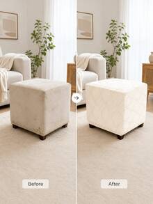 1PC Wave Jacquard Square Ottoman Stool Cover Elastic All-Inclusive Solid Color Footrest Cover Sofa Foot Stool Seat Slipcover For Living Room - Multicolor - View 4