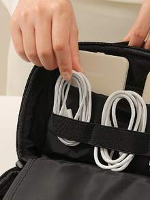 Large‑Capacity Travel Digital Storage Bag, Water‑Resistant Multi‑Compartment Electronic Organizer, Chargers & Cables Print Cable Pouch, Portable Zipper Storage Case For Power Bank, Earbuds, USB Cord, Passport, Travel Home Office Use, Travel Accessory - Multicolor - View 7