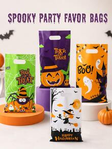 10pcs 4 Random Assorted Reusable Halloween Candy Gift Bags With Handles, Pumpkin Ghost Witch Spider Spooky Patterns, Suitable For Trick Or Treat Party, Haunted House Event And Holiday Favor Packaging - Multicolor - View 1