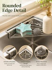 Triangular Sink Storage Rack, Stainless Steel Sink Top Draining Rack, Kitchen Dish Rack, Dishcloth And Sponge Draining Rack, Space-Saving Triangular Kitchen Organizer; Suitable For Draining Dish Soap, Cleaning Brushes And Sponges. - Multicolor - View 4