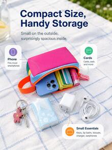 Colorblock Travel Organizer Bag, Cute Mini Zipper Storage Pouch With Handle, Portable Cosmetic Toiletry Bag, Multi-Purpose Travel Camping Dorm Bathroom Daily Storage Accessories Small Items Organizer Box - Multicolor - View 5