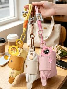 Color‑Block Mini Dumpling Pouch Set, Nylon Coin Purse With Cat Fish Keychain Charm & Bell Pendant, Portable Lipstick Earbud Car Key Storage Bag - Multicolor - View 4