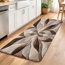 1pc Modern Gradient Brown Petal Flannel Entryway Rug, Symmetrical Vortex Abstract Floral Pattern Non-Slip Absorbent Door Mat, Soft Washable Decorative Carpet, Suitable For Hallway, Porch, Minimalist Country Style Home Decor - Multicolor - View 9