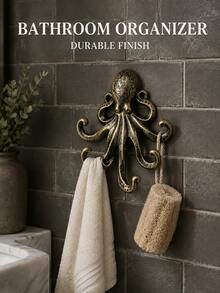 1pc Vintage Cast Iron Octopus Wall Hook, Rustic Nautical Metal Multi-Function Hook For Keys, Coats, Towels, Hats And Bags, Bathroom, Entryway And Coastal Home Decor Wall Storage Rack - View 6