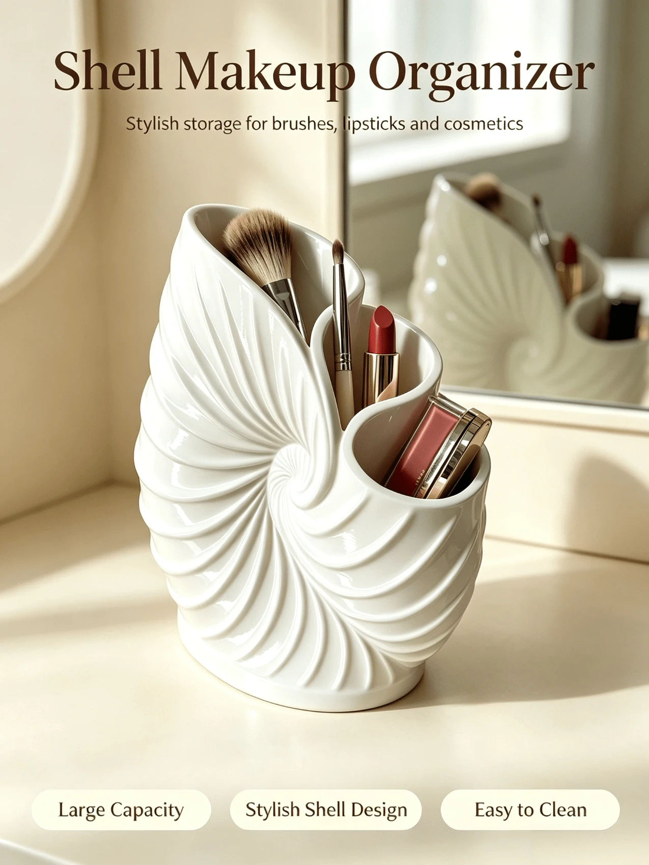 1pc Shell Toothbrush Holder, Toothpaste Storage Rack, Plastic Storage Box, Creative Minimalist, 3-Slot Design, Countertop Toothpaste Home Bathroom Supplies Storage, Autumn Home Decor, Halloween, Christmas, School, Home Accessories, Kitchen Utensils