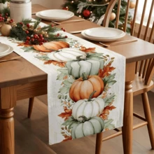 OBOVAY Christmas Pumpkin Table Runner, Fall Harvest Pumpkin Linen Table Runner, Pumpkin Printed Pattern, Reusable Table Centerpiece For Party, Christmas Home Decor, Fall Home Decoration, Thanksgiving Decor, Suitable For Kitchen, Dining Table, Living Room - Random Style - View 2