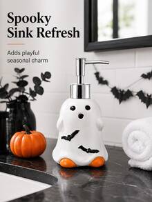 1pc Halloween Ghost Soap Dispenser, Cute Spooky Pump Bottle With Pumpkin And Bat Details, Refillable Liquid Hand Soap Lotion Dispenser For Bathroom Countertop Kitchen Sink, Fun Halloween Party Home Decor - Multicolor - View 12