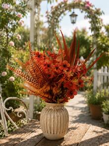 4pcs Artificial Fall Flowers With Vase, Autumn Faux Floral Arrangement With Orange & Red Blooms And Fern Leaves, Thanksgiving Table Centerpiece, Rustic Farmhouse Decor For Dining Table, Kitchen, Living Room & Home - Multicolor - View 6
